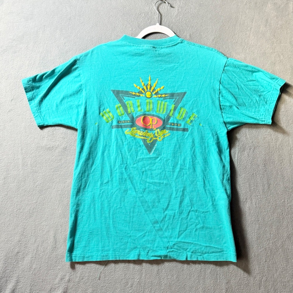 Vintage 90s Ocean Pacific OP Teal Graphic T-Shirt Single Stitch Made in USA M